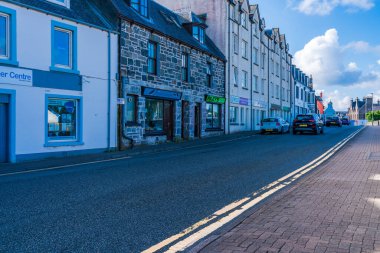 STORNOWAY, ISLE OF LEWIS, SCOTLAND, AUGUST 05, 2022: Street view in Stornoway, the main town of the Western Isles and the capital of Lewis and Harris in Scotland.