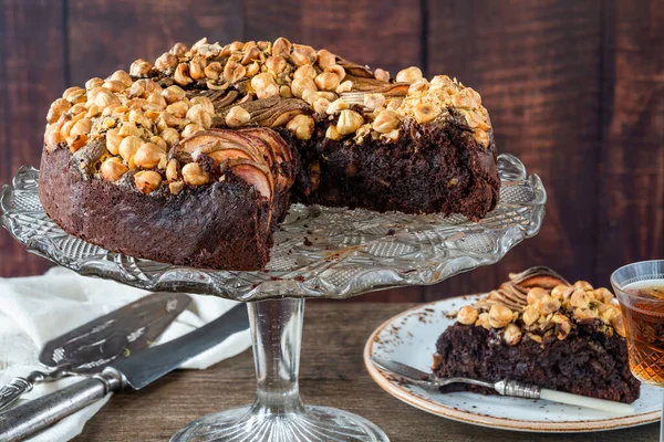 Vochtige Chocolade Peer Gouden Hazelnoot Torte — Stockfoto