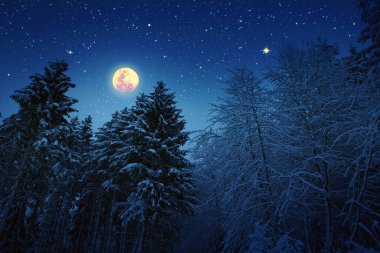 Noel yıldızı ve dolunay soyut gökyüzünde.