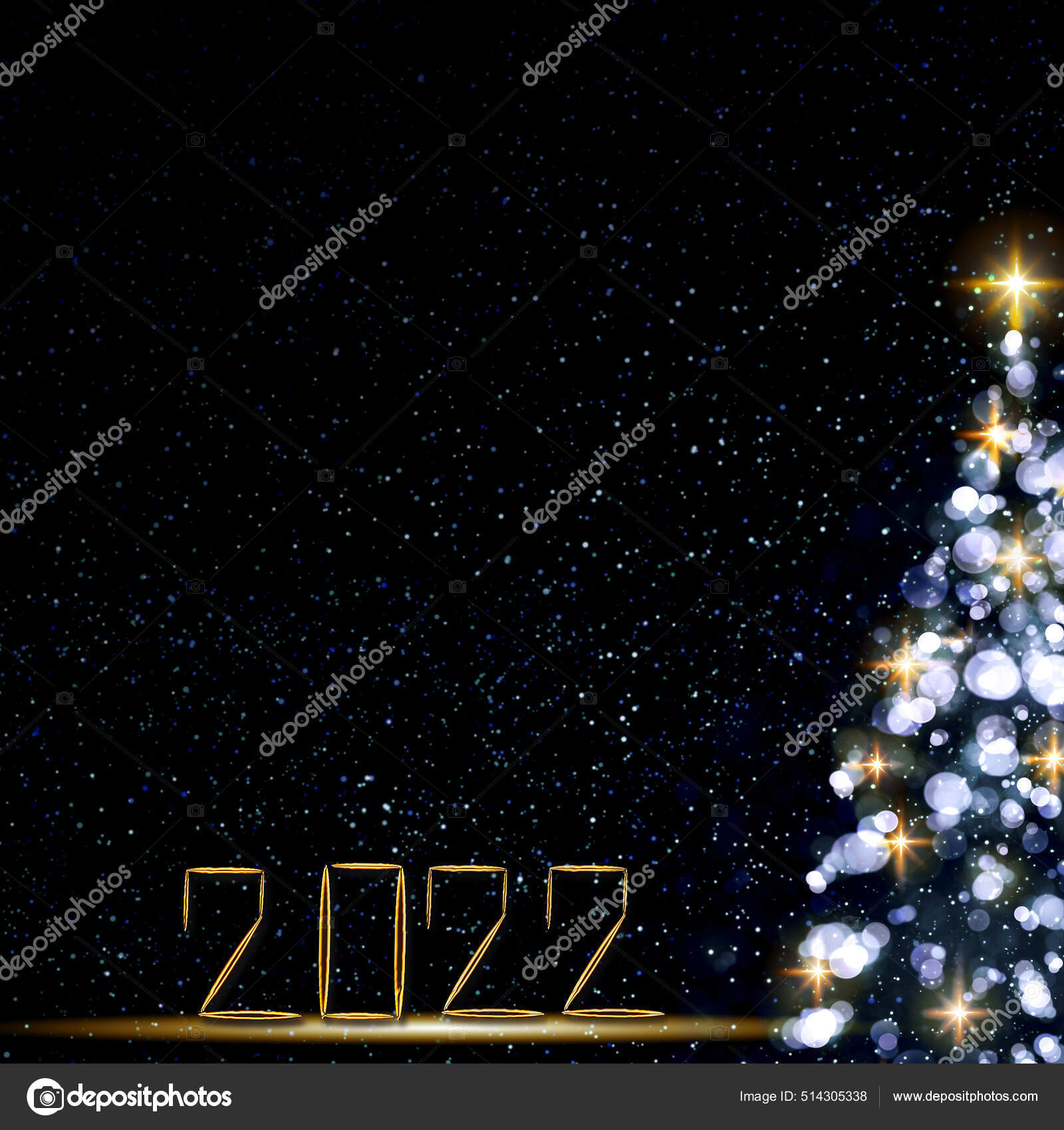 Новый 2022 Год Фон И Елка Изолированы На Звездном Небе. Стоковое.