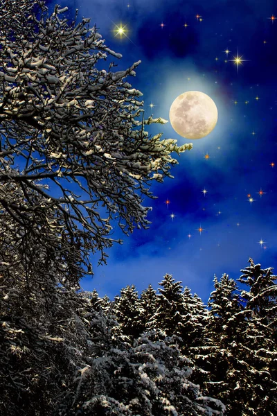 Estrela de Natal e lua cheia na noite céu abstrato. — Fotografia de Stock