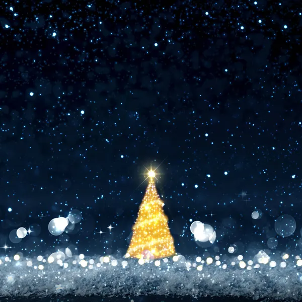 Golden Christmas tree isolated on stars sky background. — Stock Photo, Image