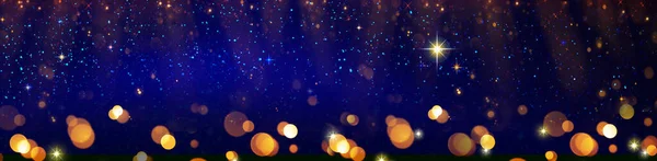 Fundo de Natal com bokeh borrão e estrelas céu. — Fotografia de Stock