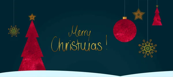 赤モミの木と黒に隔離された装飾とクリスマスモダンなデザイン. — ストック写真