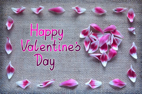 Valentines day background with heart of pink roses petals — Stok Foto