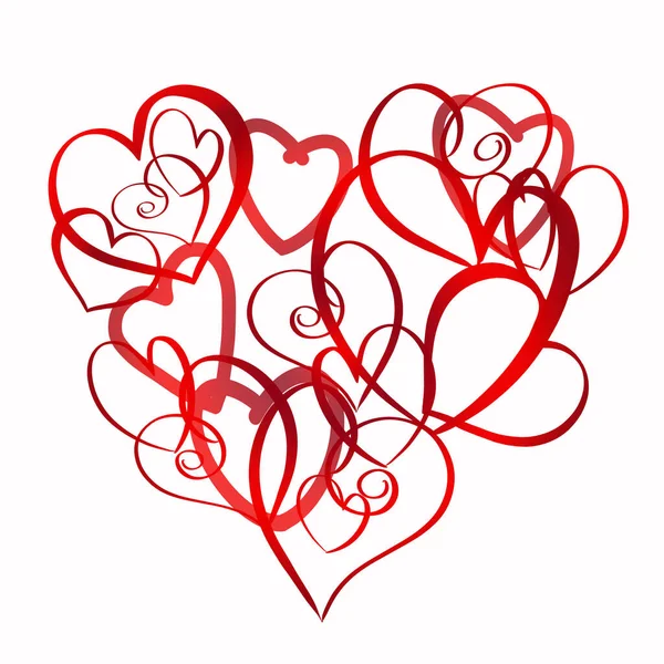 Sevgililer Günü soyut kırmızı aşk kalpleri beyaza izole edilmiş.