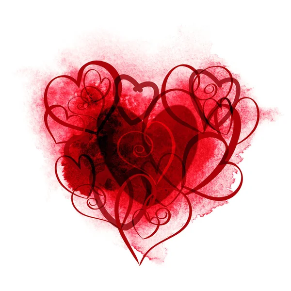 Abstract red watercolor heart .Valentines day background. — Stock Photo, Image