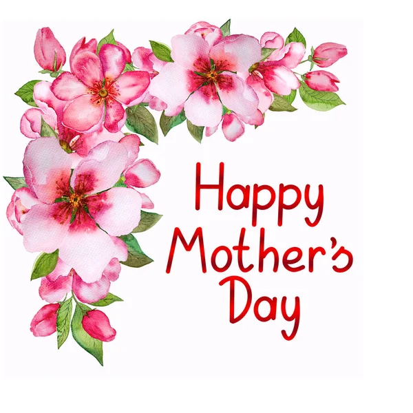 Fundo do dia das mães com flor rosa e folhas verdes isoladas em branco — Fotografia de Stock