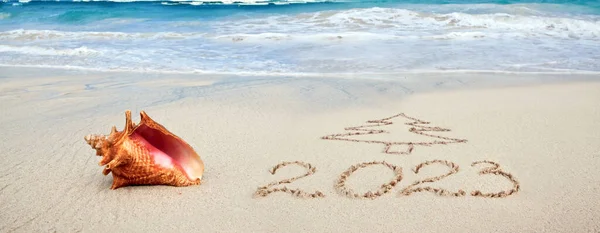 Capodanno 2023 Data Sta Arrivando Sulla Sabbia Vicino Mare — Foto Stock