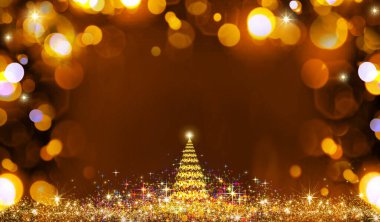 Kahverengi arka planda izole edilmiş ışıkları olan Noel ağacı.