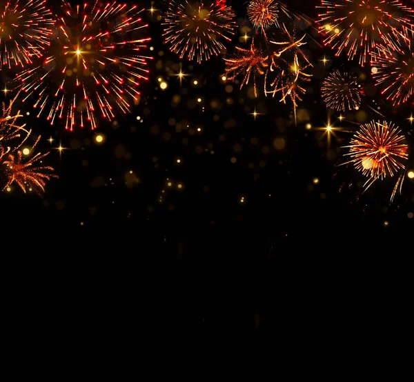 Színes Tűzijáték Éjszakai Égen Újévi Háttér — Stock Fotó