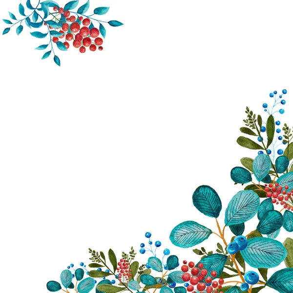 Ziołowa Rama Akwarelowa Ręcznie Malowane Rośliny Gałęzie Liście Białym Tle — Zdjęcie stockowe