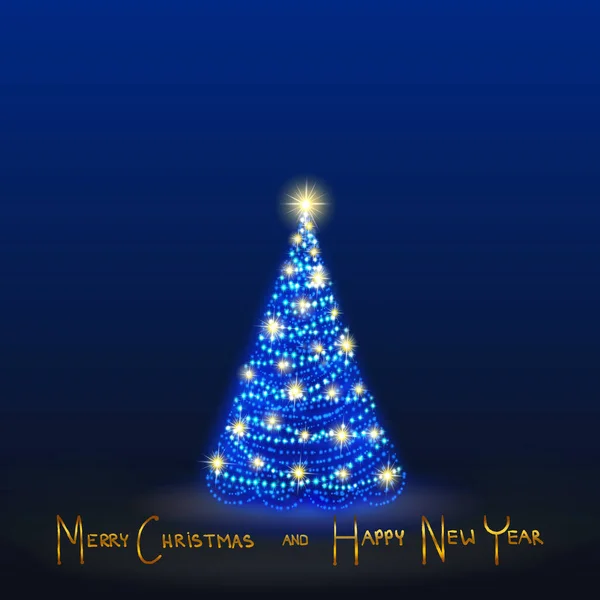Üzerinde Mavi Arka Plan Izole Işıkları Ile Noel Ağacı — Stok fotoğraf