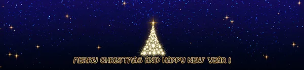 Kerstboom Met Lampjes Blauwe Hemelachtergrond Geïsoleerd — Stockfoto