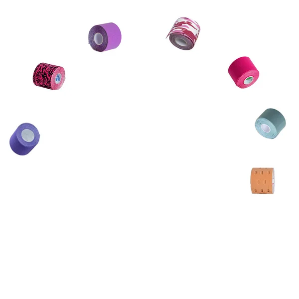 Nastri Kinesio Colorati Pelle Del Viso Del Collo Soda Collage — Foto Stock