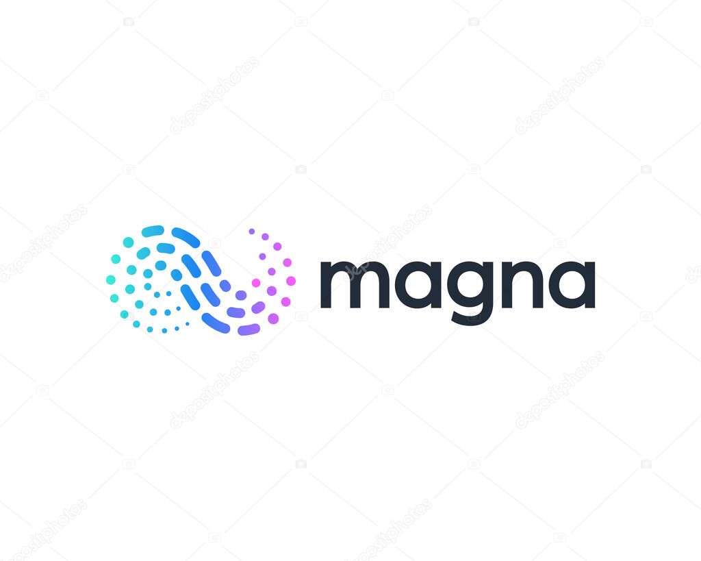 Abstract wave from colorful dots and lines logo vector design. Universal water, sea, swirl sign logotype.