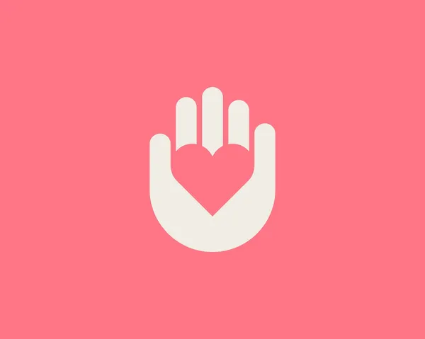 Coeur abstrait dans le design du logo de la paume des mains. Valentines minimalistes universelles, médical, signe vectoriel de santé logotype. — Image vectorielle