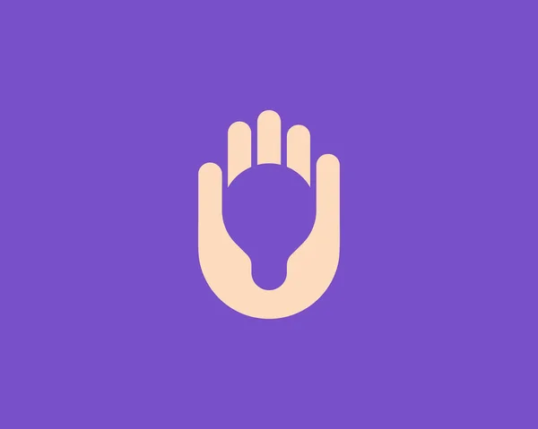 Abstracte bol in het handpalm logo ontwerp. Universele minimalistische elektriciteit, idee, uitvinding vector symbool logotype. — Stockvector
