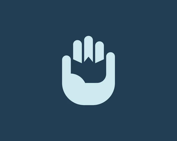 Abstracte kroon in het handpalm logo ontwerp. Universele minimalistische koning, power vector symbool logotype. — Stockvector