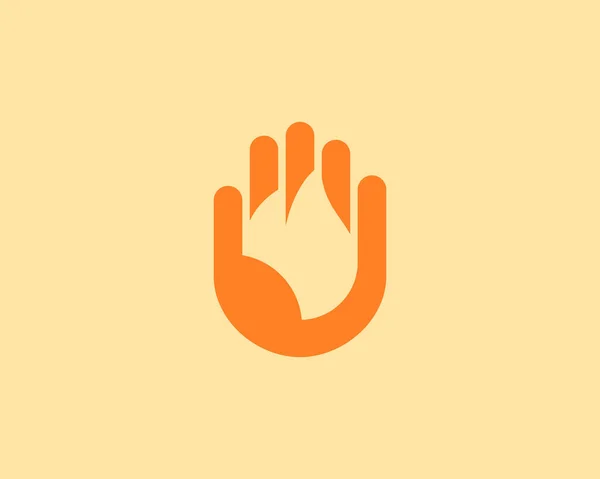 Feu abstrait, flamme dans le design du logo de la paume des mains. Logotype universel de symbole de signe vecteur d'énergie, de danger minimaliste, de brûlure. — Image vectorielle