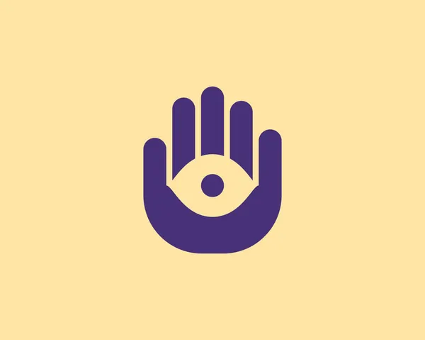 Œil abstrait dans la conception du logo de la paume des mains. Logotype universel minimaliste mystique, optique, vecteur de vision signe symbole. — Image vectorielle