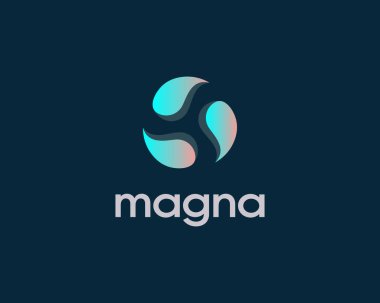 Soyut dönüş, koyu arkaplanda tiraj logosu tasarımı. Evrensel girdap, atom, bilimsel renkli vektör amblemi işaret logoti.