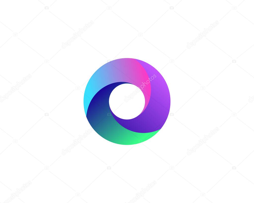 Abstract bright gradient circle vector logotype. Creative 3d ring, letter O, zero icon symbol logo design
