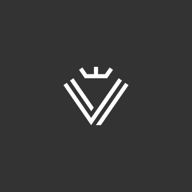 Soyut doğrusal monogram V harfi ve taç logosu konsepti. Minimalist tarzda evrensel geometrik vektör simgesi tasarımı.