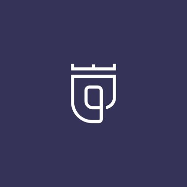 Zarif doğrusal kalkan baş harfi G, Q ve taç logoti kavramı. Zarif kral, güçlü, koruma vektörü simgesi logosu.