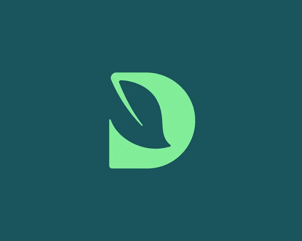 D harfi logosu koyu arkaplanda izole edilmiş. Asgari yaprak, orman, bahçe vektör işareti logotype. — Stok Vektör