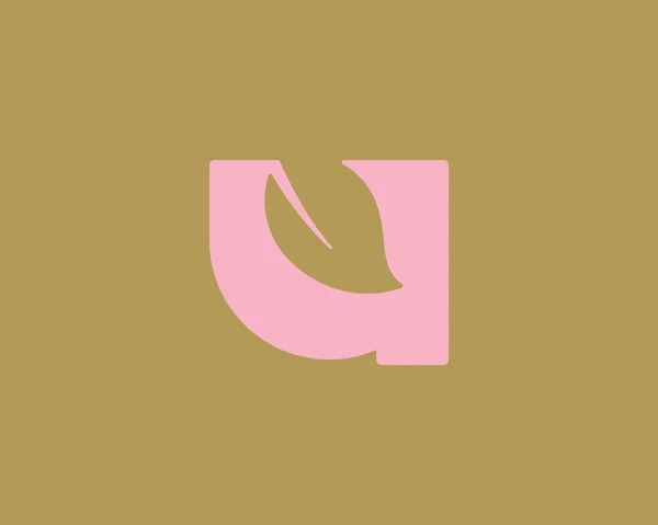 Abstract letter U with leaf vector logo modern minimal style illustration. Universal nature, fresh, vegan sign symbol mark logotype. — Vetor de Stock