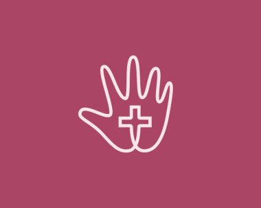 Hristiyan haçı tutan el sanatına devam et. Evrensel din, inanç, kutsal vektör işareti logoti