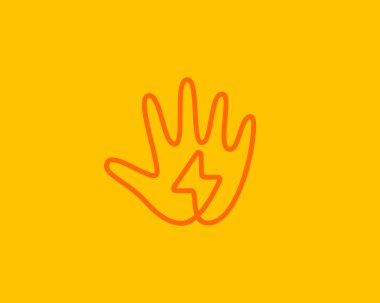 Avuç içi vektör logosu tasarımında soyut yıldırım işareti. Minimalist aralıksız çizgi yükü, flaş, gök gürültüsü simgesi logotipiName