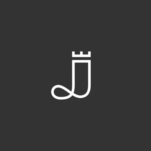 优雅的线条曲线字母J与冠向量标志设计模板 通用印刷单字首字母图章符号 — 图库矢量图片