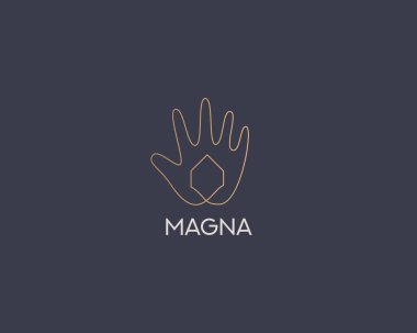Continuous gradient line art of hand holding a house, building logo design template. Premium estate, property, residence vector sign symbol logotype