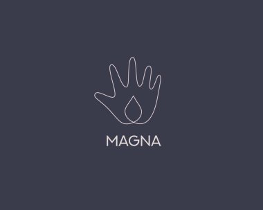 Continue thin line art of hand holding a drop logo template. Premium water, clean, moisture vector sign symbol logotype