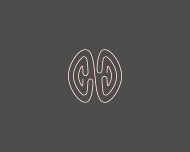 Soyut çizgi sanat beyin logosu tasarımı. Evrensel renkli beyin fırtınası, fikir, labirent logotip konsept ana hatlı vektör amblemi işareti logotype