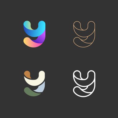 Set of letters Y from abstract multicolors shapes and lines. Template elements. Vector logo design