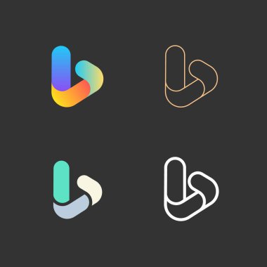 Letter B logo vector set. Abstract icons, signs, logotypes in different styles isolated on black background
