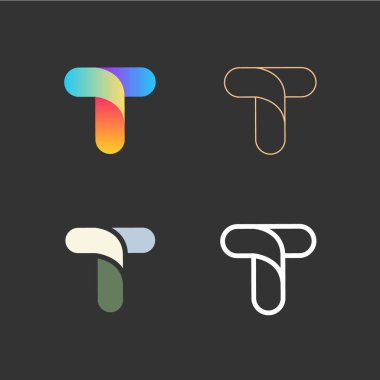 Set of letters T from abstract multicolors shapes and lines. Template elements. Vector logo design