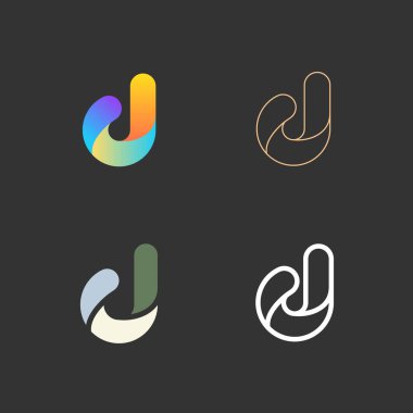 Set of letters D from abstract multicolors shapes and lines. Template elements. Vector logo design