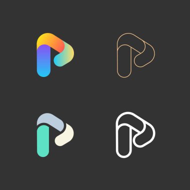 Set of letters P from abstract multicolors shapes and lines. Template elements. Vector logo design