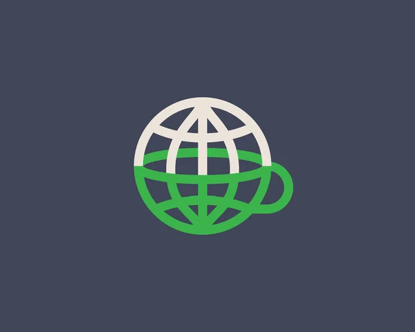 抽象線形地球 マグカップのロゴ ユニバーサルインターネット グローバルフードネットワークアイコン フラットスタイルで世界的な船積みのロゴタイプ ベクターイラスト — ストックベクタ