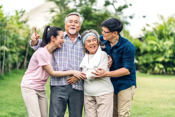 Portrait Enjoy Happy Smiling Love Multi Generation Asian Big Hug — Stock Photo, Image