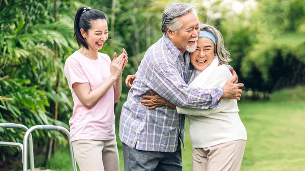 Portrait Enjoy Happy Smiling Love Asian Family Senior Mature Father — Stock Photo, Image