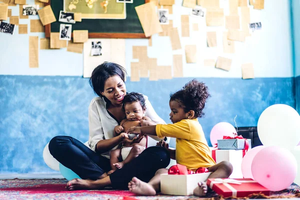 Portrait Enjoy Happy Love Family African American Mother Play Adorable — Stock Photo, Image