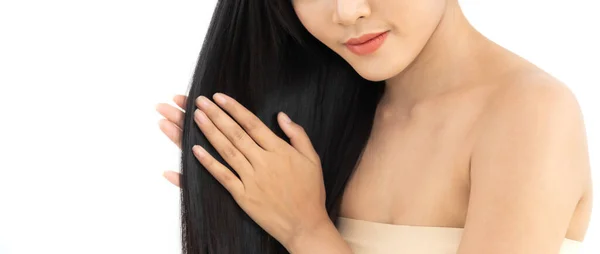 Retrato Sonriente Belleza Alegre Bonita Mujer Asiática Limpia Fresca Piel — Foto de Stock
