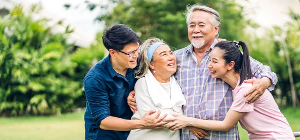 Portrait Enjoy Happy Smiling Love Multi Generation Asian Big Hug — Stock Photo, Image