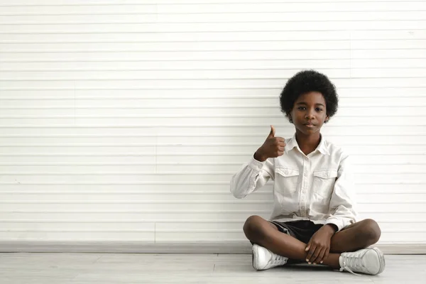 Portrait Black African American Cute Little Boy Child Sitting Floor — Stock Photo, Image