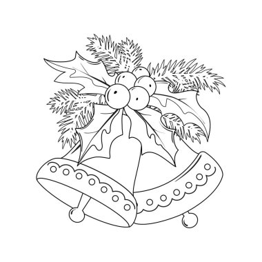Noel çanları ve köknar dalları. Boyama kitabı.